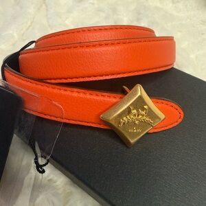 MCM Reversible Diamond Logo Belt Orangeade Black Gold Brass 80cm NWT
